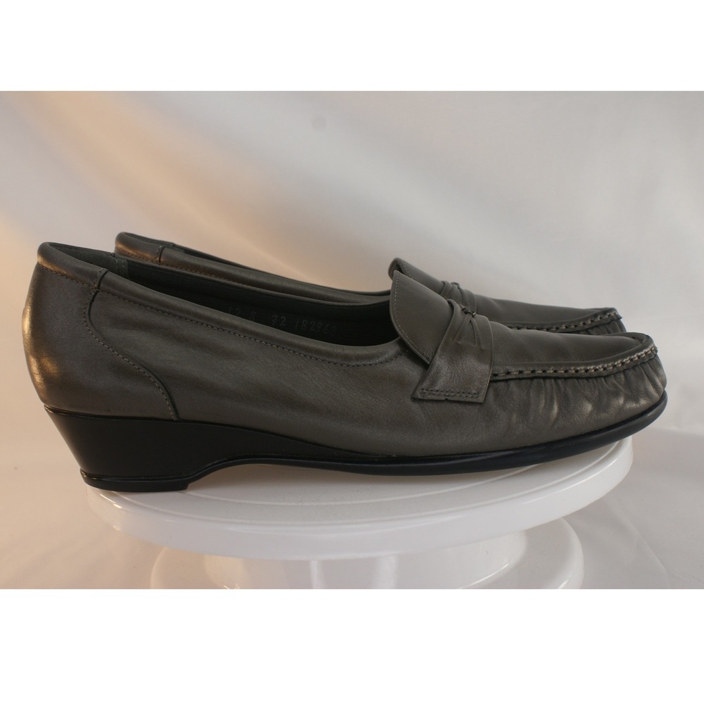 SAS Tripad Comfort Gray Leather Wedge Loafers Womens 12 S Slim Made in USA